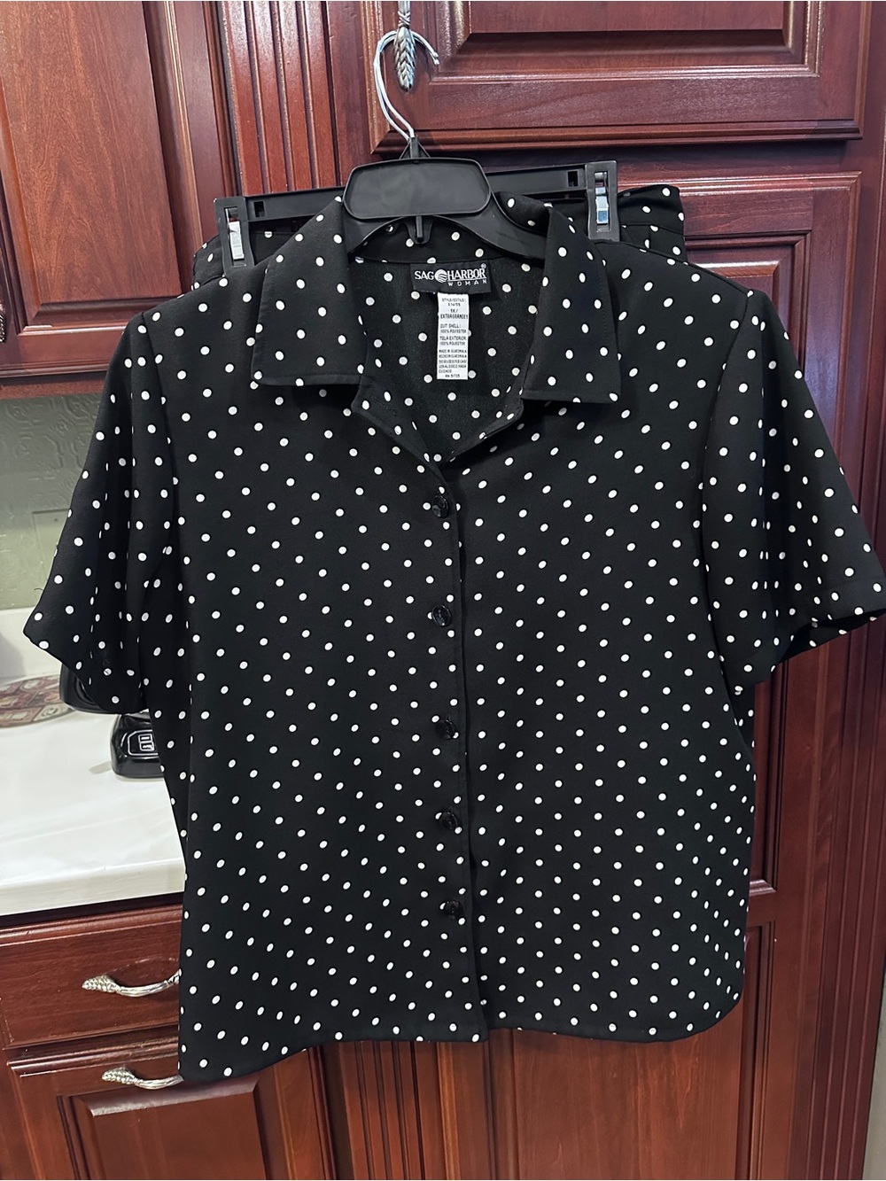 Sag Harbor 1X Black Polka Dot Short-Sleeve Button-Up Shirt & Skirt Set